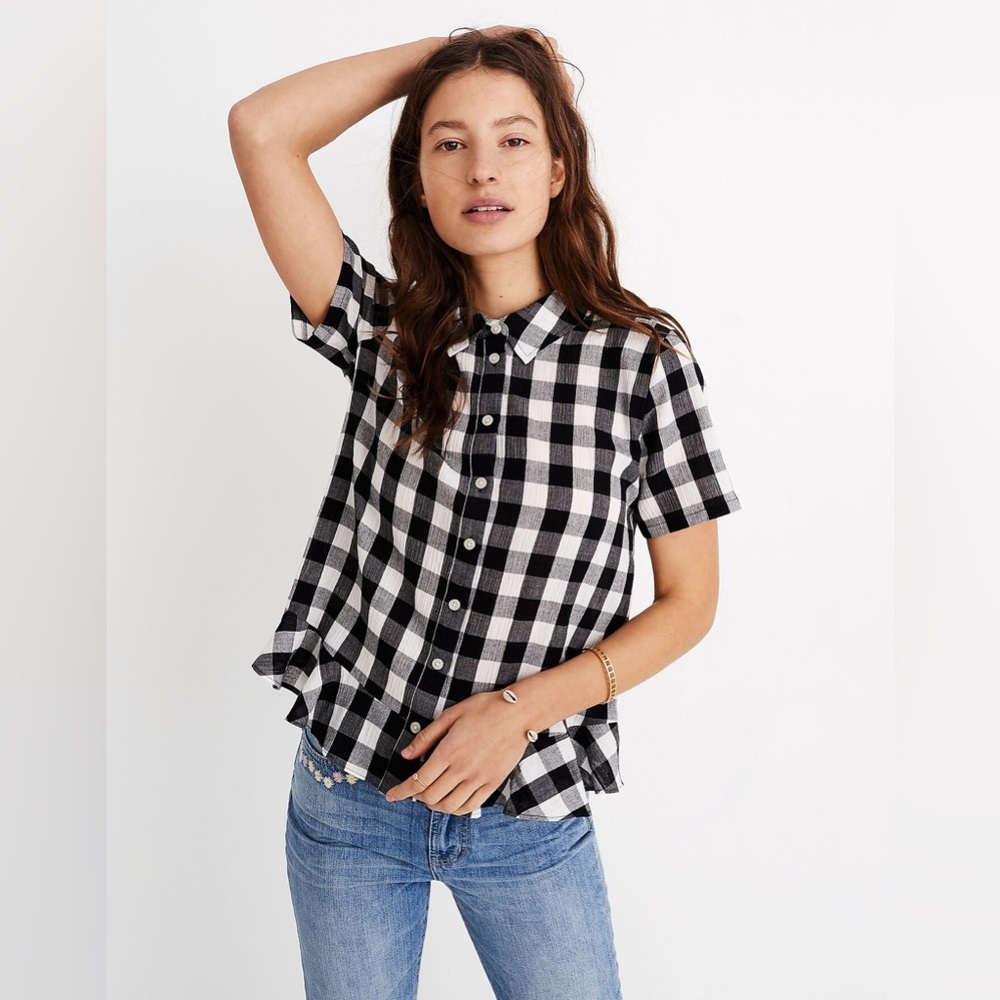 Madewell Peplum Button Down Shirt in Gingham Size XS